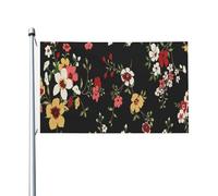 Drapeau noir à motif floral coloré 152 cm x 91 cm avec œillets, en polyester double face pour jardin