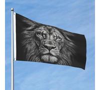 Drapeau noir et blanc tête de lion 61 x 91 cm double face ne se décolore pas drapeau de jardin drapeau de cour avec bannière extérieure en laiton décoration pour cour, porche, pelouse