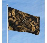 Drapeau noir et doré - 1,2 x 1,8 m - Motif amusant - Pour toutes les saisons - Pour décoration de dortoir, fête en plein air