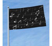 Drapeau noir imprimé notes de musique de 1,5 x 0,9 m, drapeau décoratif simple face, accroché dans la pelouse intérieure et extérieure balcons