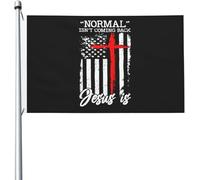 Drapeau « Normal Isn't Coming Back » Jésus est 3 x 5 pieds résistant aux UV, bannière saisonnière avec œillets en laiton pour extérieur et intérieur