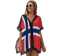 Drapeau Norvégien Imprimé Robe De Plage pour Femmes Ete Bikini Cache-Maillots Rayures À La Mode Loose Mousseline Poncho De Plages Maillot De Bain Plage Bikini Cover Up