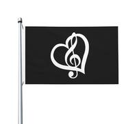 Drapeau Note De Musique Cœur Bannière De Drapeaux Couleurs Resistant Exterieur Lavable Bannière À Œillets, Pour Balcon, Jardin, Les Défilés, 90x150cm