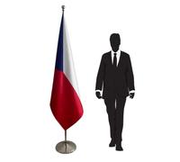 Drapeau officiel Tchéquie avec mât et pied - drapeau protocolaire et institutionnel pour cérémonies, représentations diplomatiques, ambassades, consulats, ministères. Code CN2-CZ