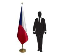 Drapeau officiel Tchéquie avec mât et pied - drapeau protocolaire et institutionnel pour cérémonies solennelles, représentations diplomatiques, ambassades, consulats. Code CN7-CZ
