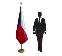 Drapeau officiel Tchéquie avec mât et pied - drapeau protocolaire et institutionnel pour représentations diplomatiques, ambassades, consulats, ministères, universités, écoles. Code CN6-CZ