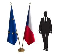 Drapeau officiel Tchéquie et Union Européenne avec mât et pied - ensemble protocolaire national et diplomatique pour ambassades, consulats, ministères, administrations publiques. Code CN8-EU-CZ-L