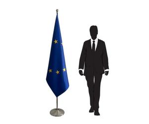 Drapeau officiel Union Européenne sur pied avec hampe et base stable - Symbole de prestige et d’unité pour bureaux, institutions, conférences et événements internationaux. Code CN2-UE