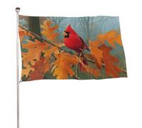 Drapeau oiseau rouge sur chêne, feuilles d'orange, 91 x 152 cm, bannière décorative pour cour, porche, pelouse, ferme