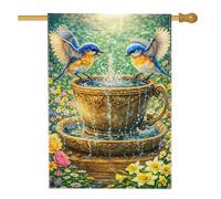 Drapeau Oiseaux De Printemps Nature Tasse D'Eau Drapeaux Résistant À La Décoloration Renforcé Bannière Extérieure Pour Jardin Intérieur Anniversaire 70X102Cm
