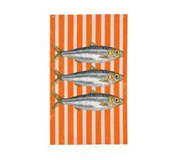 Drapeau orange à rayures blanches avec trois sardines pour maison de cour, 91 x 152 cm, bannière de vœux avec œillets, décoration d'intérieur ou d'extérieur