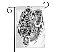 Drapeau Ornement Noir De Style Maori Polynésien, Bon Motif Tourbillonnant, Manchon Pour Encre Abstraite, Ornement Tribal Couleurs Vives Bannière De Drapeaux, Pour Balcon, Jardin, 30x45cm