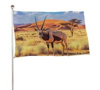Drapeau Oryx Dans Les Dunes Rouges Bannière De Drapeaux Personnalisés Traditionnel Bannière À Œillets, Pour Les Bureaux, Les Défilés, Balcon, 90X150Cm
