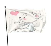 Drapeau ours mignon 9,1 x 1,5 m tenant un cœur rouge dessiné à la main vintage beige drôle décoration de jardin porche bannière légère résistant aux UV à la décoloration