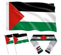 Drapeau Palestine 150 x 90 cm, drapeau Palestine écharpe 135 x 13,5 cm, 2 drapeaux palestiniens pivotants 13,5 x 21,5 cm, drapeau palestinien avec œillets, idéal pour les amateurs de drapeaux