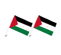 Drapeau Palestinien avec Mât pour Vitre de Voiture 2 Pièces | Montage sans Outil, Usage pour Cortèges et Bureaux, Plastique et Polyester, Couleurs Intenses