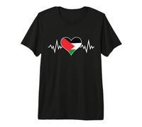 Drapeau palestinien en Forme de cœur avec Battement de cœur Palestine Pulse Line rétro T-Shirt Haut de Gamme