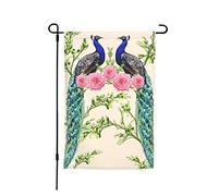 Drapeau Paons À L'Aquarelle Sur Une Branche Fleurie, Bel Animal, Oiseau Drapeau Militaire Traditionnel Lavable Bannière, Pour D'Intérieur, Balcon, Les Défilés, 30x45cm