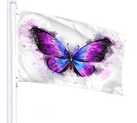 Drapeau papillon 1,2 x 1,8 m Aquarelle Animal Oiseau Magique Fantaisie Papillons Drapeaux d'extérieur Grand Bienvenue Yard Bannières Maison Jardin Cour Pelouse Décor Violet Noir