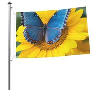 Drapeau papillon bleu tournesol 6,1 x 91 cm imprimé double face pour l'extérieur, les vacances, bannière cadeau avec œillets, toile de fond pour photo pour décoration intérieure et extérieure