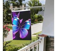 Drapeau papillon bleu violet 61 x 91 cm pour extérieur et intérieur - Pour le printemps, l'été, l'automne, l'hiver - Drapeaux de jardin avec œillets verticaux double face pour décorations de cour