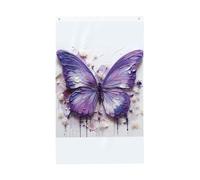 Drapeau papillon violet peinture à l'huile 0,9 x 1,5 m. Impression double face, vertical, tissu 100 % polyester, couleurs vives et durables.