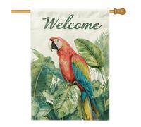 Drapeau Paradis Tropical Ara Rouge Oiseau Feuilles Vertes Drapeau Paysage Couleurs Vives Bannière, Pour Les Bureaux, Les Défilés, Balcon, 30x45cm