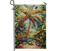 Drapeau Paradis Tropical, Palmiers Colorés Et Grenouilles Drapeau Pirate Lavable Décoratif Drapeaux, Pour D'Intérieur, Jardin, Balcon, 30x45cm