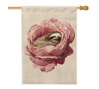 Drapeau paresseux de pêche dans un jardin fleuri, bannière de décoration d'intérieur, drapeau double face en toile de jute pour décoration extérieure de printemps, 71 x 101 cm