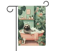 Drapeau paresseux se prélassant dans une baignoire à pattes - Drapeau de jardin en toile de jute - Double face - 30,5 x 45,7 cm