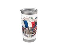 Drapeau Paris France Tour Eiffel Monuments Feux d'artifice Graphique D Gobelet isotherme en acier inoxydable double paroi