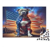 Drapeau Patriote Pitbull Puzzle 1000 Éléments Adultes Soirée Famille Décoration Murale Idée Cadeau Unique Top Qualité Matériau Écologique 52x38cm/1000pcs