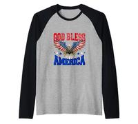 Drapeau Patriotique américain God Bless America 4 Juillet Manche Raglan