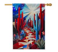 Drapeau patriotique de jardin du désert rouge, bleu, cactus, étoiles, allée, paysage, bannière de décoration d'intérieur, bannière double face pour l'extérieur des vacances d'été, décoration de cour