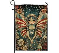 Drapeau patriotique de jardin féérique, étoiles bleues et rouges, décoration extérieure, bannière double face en lin pour le jour commémoratif du 4 juillet, art de cour pour la maison 30,5 x 45,7 cm