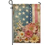 Drapeau patriotique de jardin floral, vintage, rouge, blanc, bleu, étoiles, rayures, fleurs, patio, décoration double face pour le jour du Souvenir, le jour de l'indépendance, décoration de pelouse au