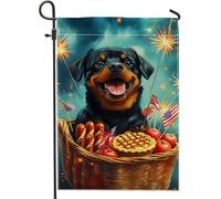 Drapeau patriotique de jardin pour chien, joyeux art avec décoration de panier de pique-nique, bannière de pelouse extérieure double face pour célébration du 4 juillet, 12 x 18 pouces