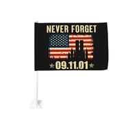 Drapeau patriotique de voiture « N'oubliez jamais le 11 septembre » - 30,5 x 45,7 cm - Décoration de fenêtre de voiture - Drapeaux de fenêtre de voiture imperméables - Clip de fenêtre double face - Ré