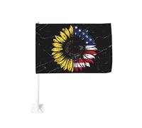 Drapeau patriotique de voiture tournesol USA 12x18 pouces Drapeaux de voiture Décoration de fenêtre de voiture, drapeaux de fenêtre de voiture imperméables Clip de fenêtre double face Drapeau de fenêt
