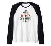Drapeau Patriotique Merry Christmas USA Rouge Blanc Bleu Manche Raglan