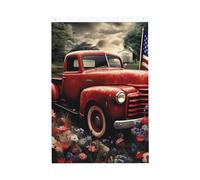 Drapeau patriotique vieux camion rouge 4 juillet 61 x 91 cm Ne se décolore pas Double face Maison Yard Bannière extérieure Décoration pour cour, porche, pelouse