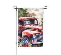 Drapeau patriotique vieux camion rouge du 4 juillet - Drapeau de jardin double face pour ferme, vacances, cour - 30,5 x 45,7 cm - Bannière extérieure saisonnière pour printemps, été, pelouse, porche