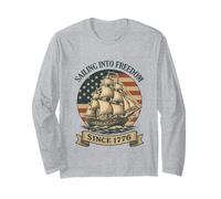 Drapeau patriotique vintage des États-Unis Sailing into Freedom Since 1776 Manche Longue