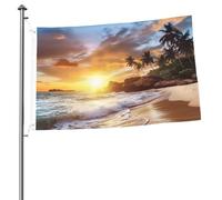 Drapeau paysage de plage coucher de soleil 61 x 91 cm imprimé double face drapeaux de jardin drapeau de cour pour l'extérieur drapeaux de vacances bannière cadeau avec œillets toile de fond photo pour