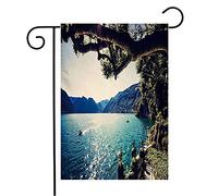 Drapeau Paysage Méditerranéen Lac De Côme Personnes Vue Europe Baie Sur Montagne Bateau Italien Bleu Imprimé Bannière De Drapeaux, Pour Les Bureaux, Jardin, 30x45cm