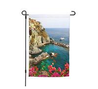 Drapeau Paysage Village Côtier Italie Mer Été Plage Vue Panoramique Drapeau De Bienvenue Lavable Imprimé Bannière, Pour Jardin, D'Intérieur, Balcon, 30x45cm