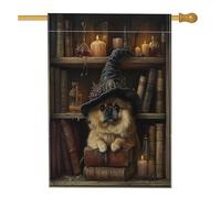 Drapeau pékinois d'Halloween pour maison de chien, 71,1 x 101,6 cm, double face pour décoration extérieure, livres magiques effrayants sorcières, chiots en lin, drapeau de maison, drapeau pour animal