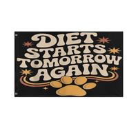 Drapeau Personnalisé Drapeaux Le Régime Recommence Demain, Amateurs De Nourriture Sarcastique Résistants Aux Intempéries Suspendus Fanion Pour Balcon Bar Extérieur 90X150Cm