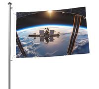 Drapeau photo de la station spatiale internationale 61 x 91 cm - Impression double face - Drapeau de jardin pour l'extérieur - Drapeaux de vacances - Bannière cadeau avec œillets - Toile de fond pour