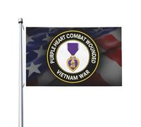 Drapeau Pirate Cœur violet, blessé au combat, guerre du Drapeaux 90X150cm | avec œillets Bannière Extérieure Décoratifs Drapeau pour Bar Célébration Balcon Vietnam, avec écusson.